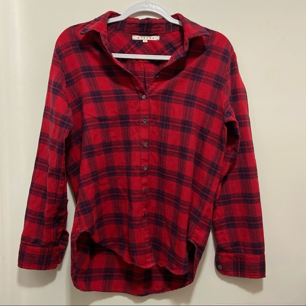 XiRENA Plaid Button down shirt size small red and blue